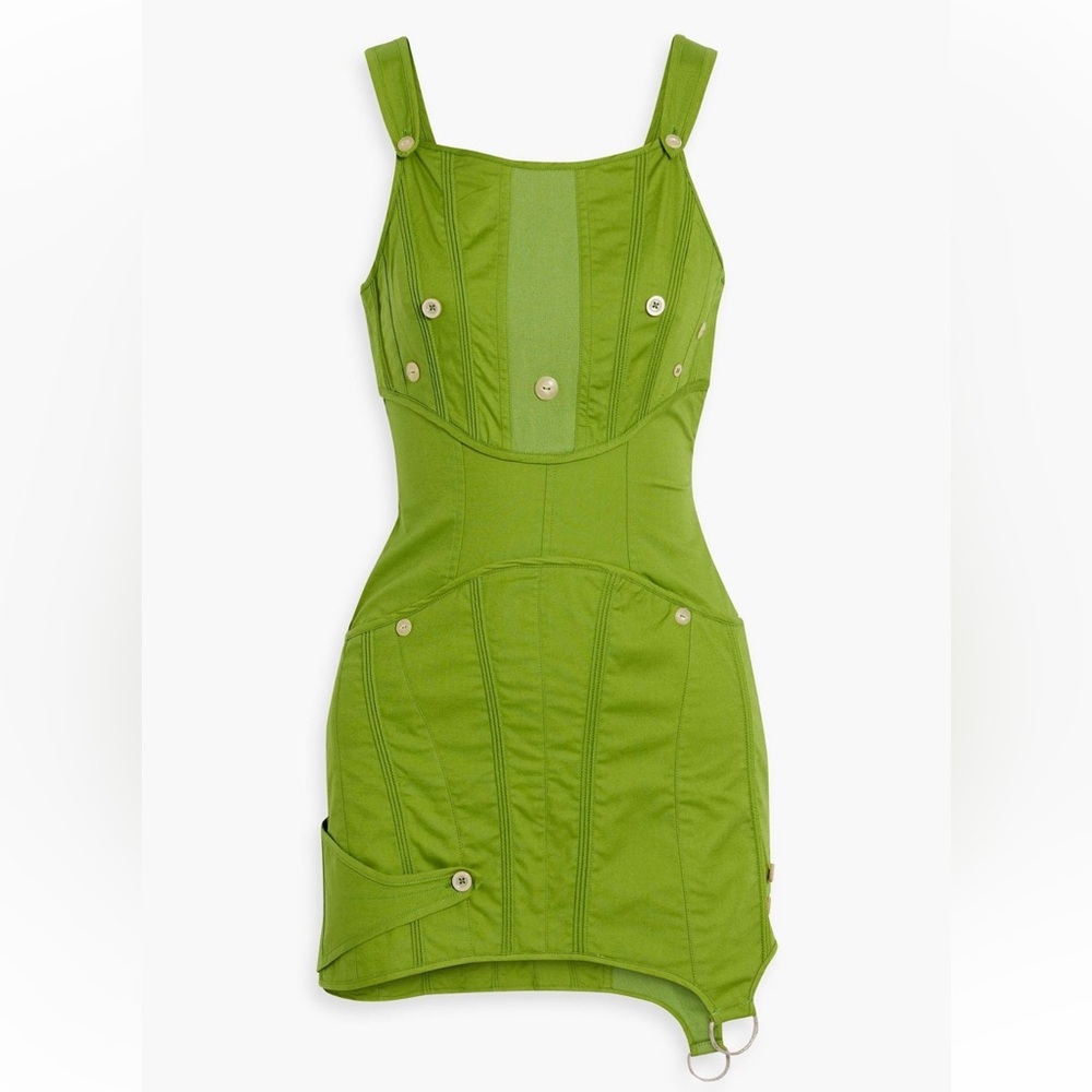 ACNE STUDIOS Knit-Paneled Cotton-Blend Mini Dress Green Size 34